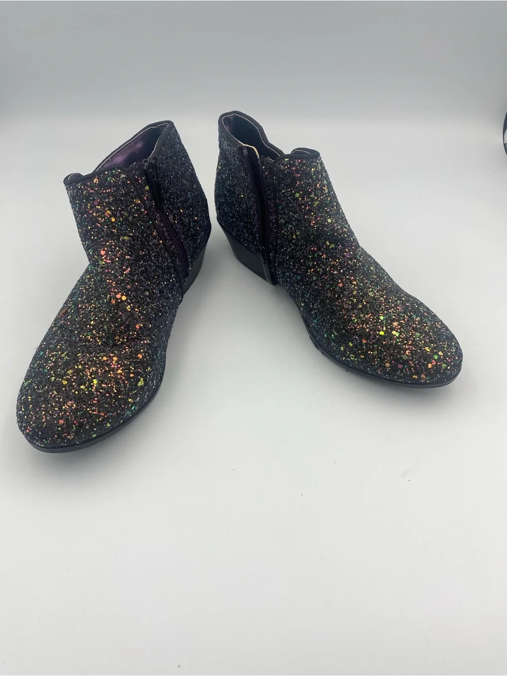 Sam Edelman Kids Glitter Ankle Boots in Black with Multicolor Sparkle